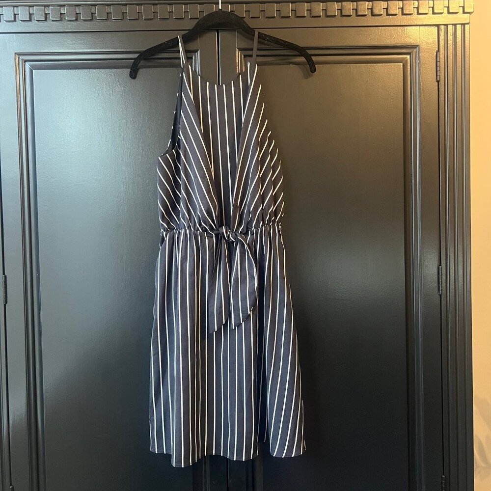 Soprano- Cute Black/White Striped Tie front Dress- Size M